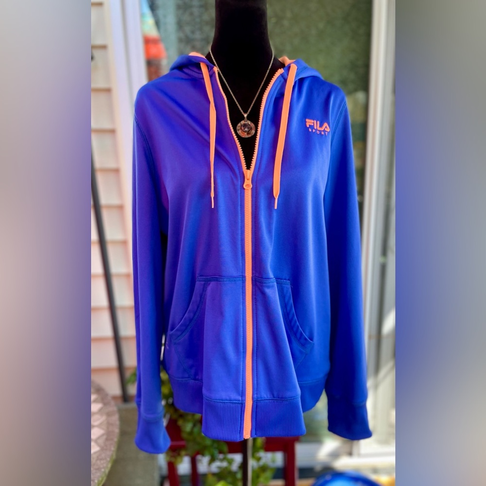 Fila Sport Hoodie Full Zip Royal Blue and Orange Size Large